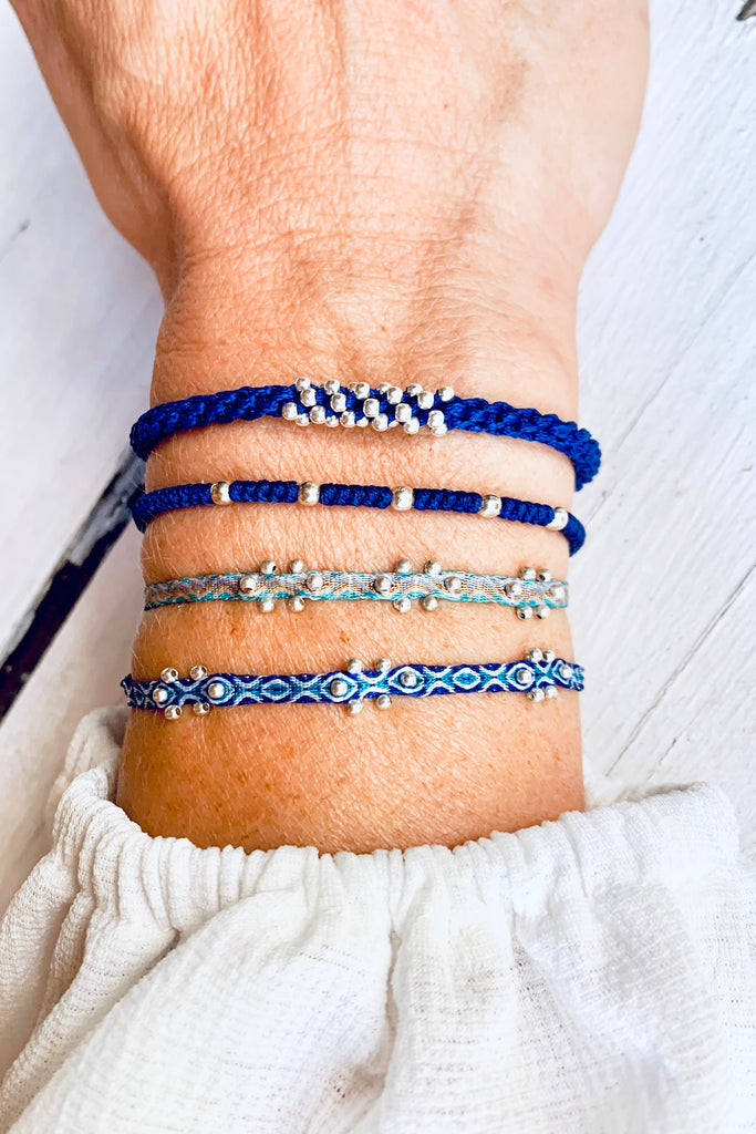 Armband Textil | dunkelblau-silber